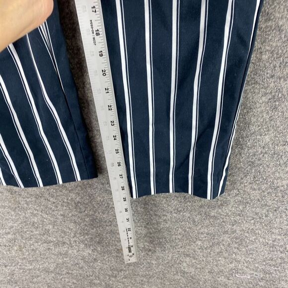 H&M Pants Women 8 Blue Striped Belted High Rise Flat Front Chino Casual Pockets - Picture 7 of 10